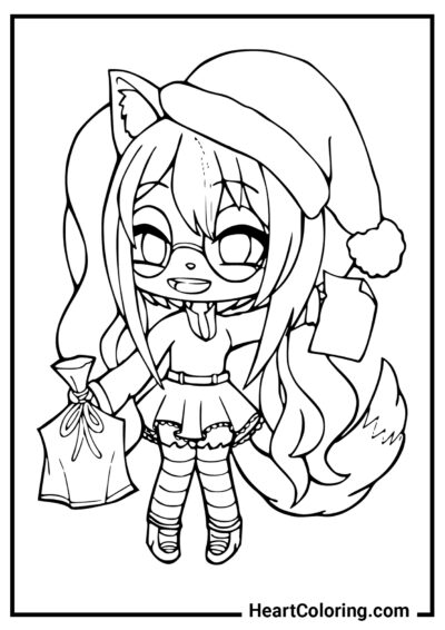 Foxy girl in a New Year’s outfit - Gacha Life Coloring Pages