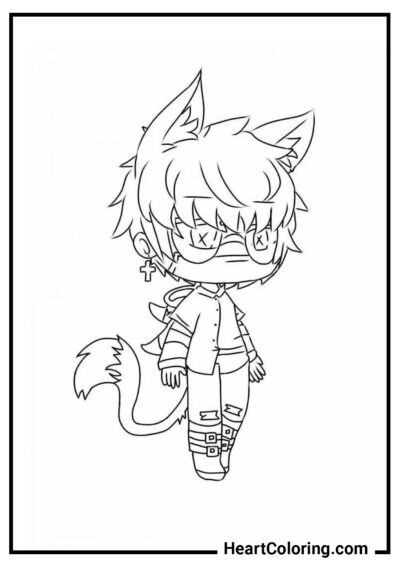 Niño gatito pequeño - Dibujos de Gacha Life para Colorear