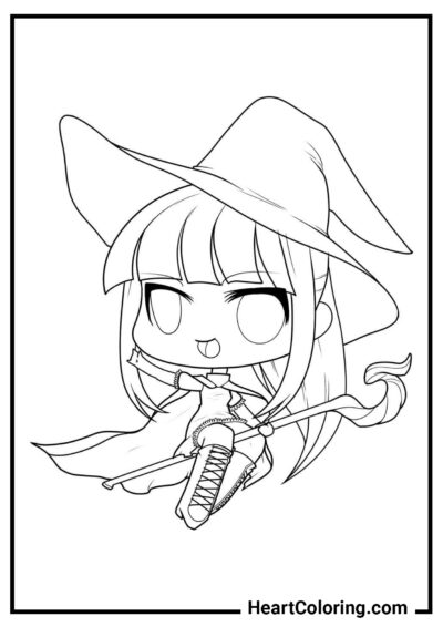 Little witch on a broomstick - Gacha Life Coloring Pages