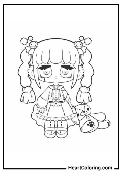 Sad Girl with Teddy Bear - Gacha Life Coloring Pages