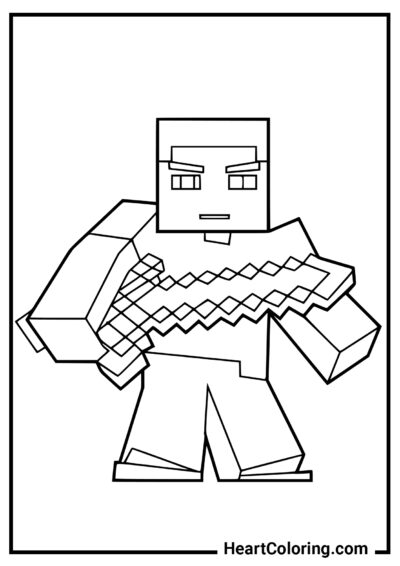 Brave Steve - Minecraft Coloring Pages