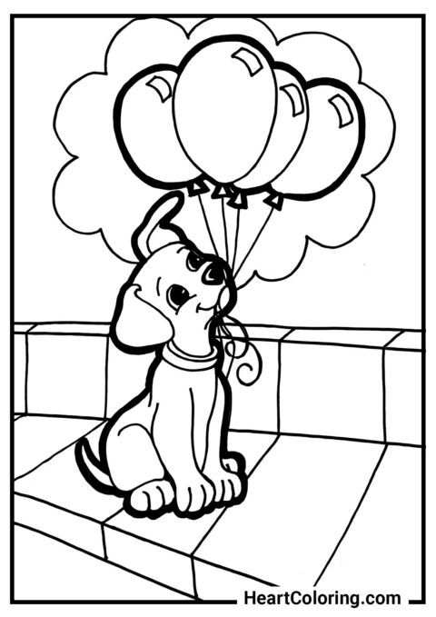 Puppy with balloons - Dogs and Puppies Coloring Pages