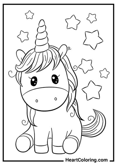 Unicorno di peluche stellato - Disegni di Unicorni da Colorare