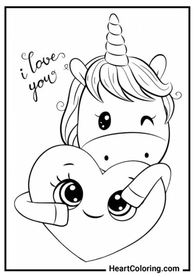 Valentine’s Unicorn Embrace - Unicorn Coloring Pages