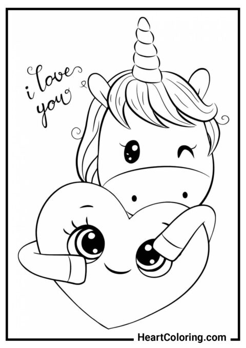 Valentine’s Unicorn Embrace - Unicorn Coloring Pages