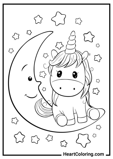 Crescent-Sitting Unicorn - Unicorn Coloring Pages