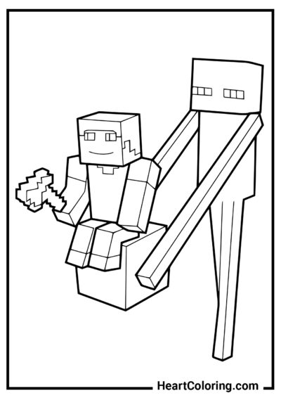Enderman helps the player - Minecraft Coloring Pages