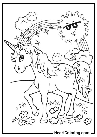 Licorne des prairies sous l’arc-en-ciel - Coloriages Licorne