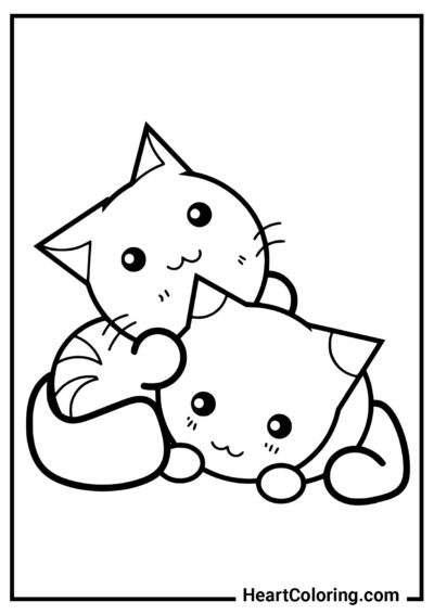 Two cute cats - Cat and Kitten Coloring Pages