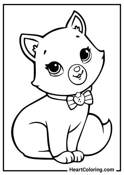 Kitty with a bow - Cat and Kitten Coloring Pages