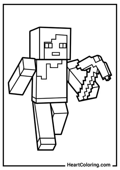 Steve mit einer Spitzhacke - Minecraft Ausmalbilder