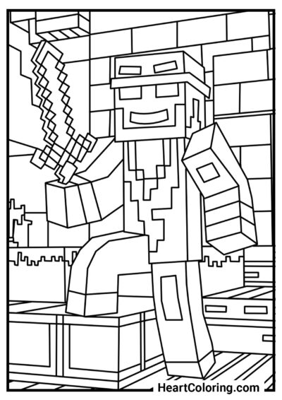 Hero in armor - Minecraft Coloring Pages