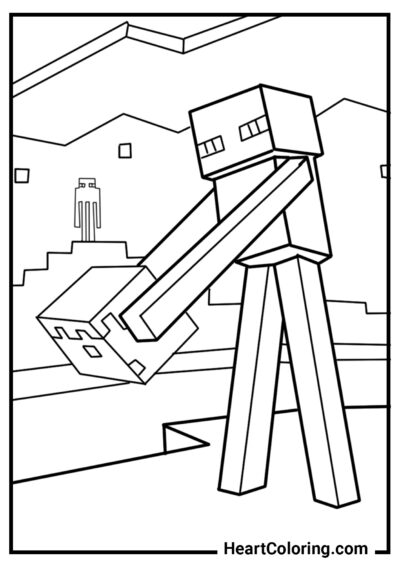 Enderman with earth block - Minecraft Coloring Pages