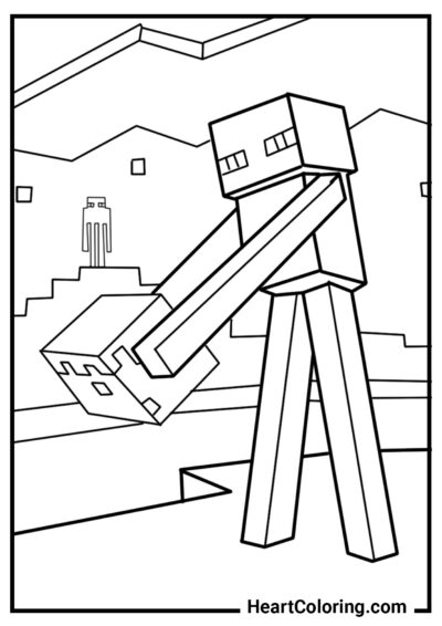 Enderman avec bloc de terre - Coloriages de Minecraft