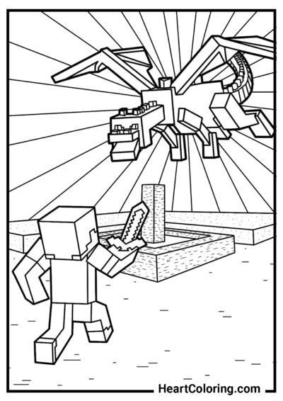 Battle with the Ender Dragon - Minecraft Coloring Pages