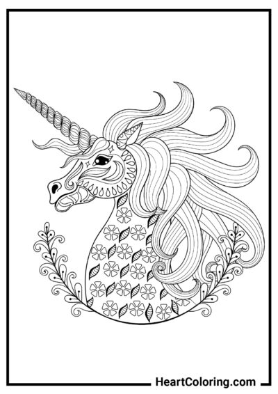 Unicorn Anti-Stress Coloring with Floral Pattern - Unicorn Coloring Pages