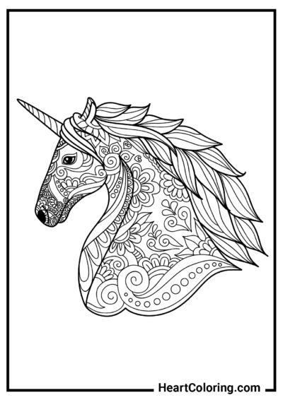 Unicornio para Colorear Anti-Estrés de Cabeza de Unicornio - Dibujos de Unicornios para Colorear