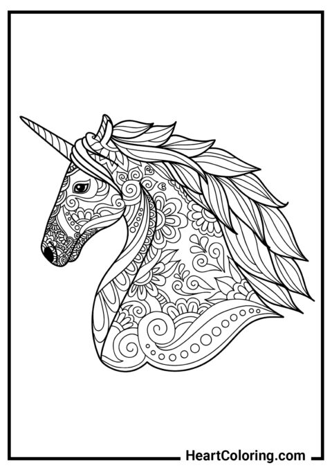 Unicorn Head Anti-Stress Coloring - Unicorn Coloring Pages