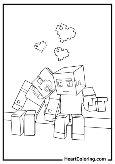 Влюбленная парочка в Minecraft - Раскраски Майнкрафт