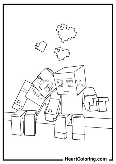 Couple in love in Minecraft - Minecraft Coloring Pages