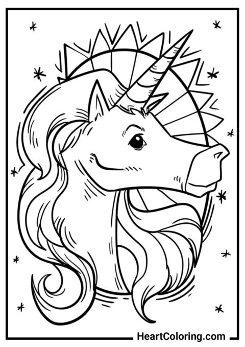 Ilustración de Cabeza de Unicornio Elegante - Dibujos de Unicornios para Colorear