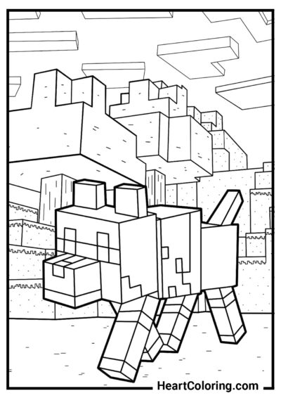 Loup adolescent dans le monde de Minecraft - Coloriages de Minecraft