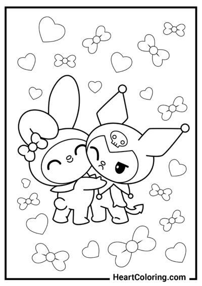 Melody pesters Kuromi - Kuromi Coloring Pages