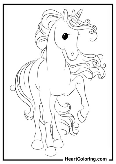 Cute Unicorn with Long Mane and Fluffy Tail - Unicorn Coloring Pages