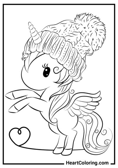 Unicorno con cappello invernale - Disegni di Unicorni da Colorare