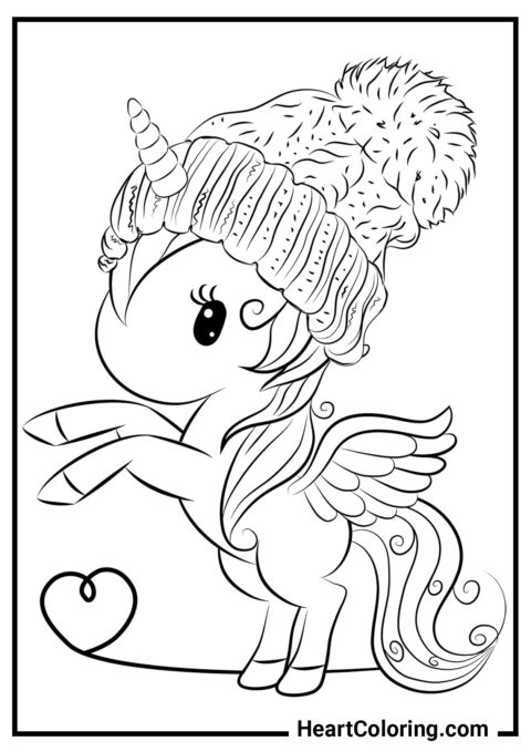 Winter-Hatted Unicorn - Unicorn Coloring Pages