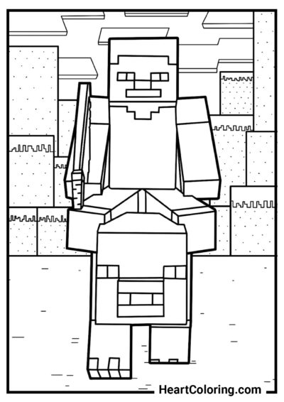 Steve chevauchant un cochon - Coloriages de Minecraft