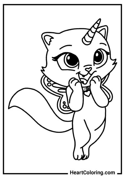 Unicorn cat is delighted - Cat and Kitten Coloring Pages