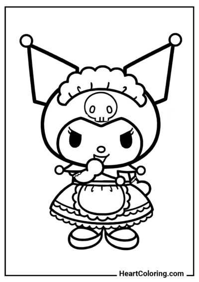 Kuromi as a Maid - Kuromi Coloring Pages