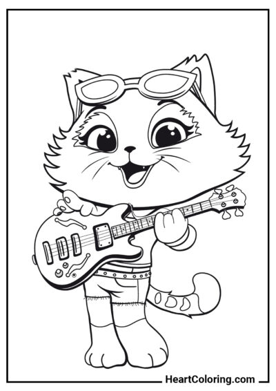 Gatinho com baixo - Desenhos de Gatos e Gatinhos para Colorir