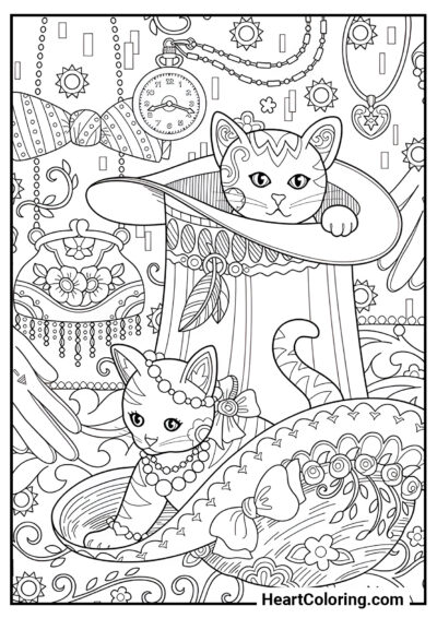 Gatos no camarim - Desenhos de Gatos e Gatinhos para Colorir