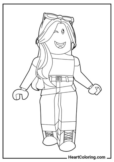 Printable coloring sheet: Winking Roblox Girl from "Roblox Coloring Pages"