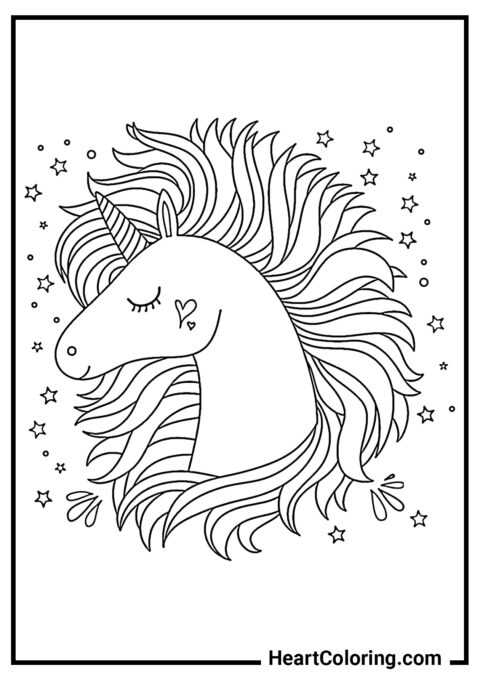 Sleeping Unicorn with Heart Tattoo - Unicorn Coloring Pages