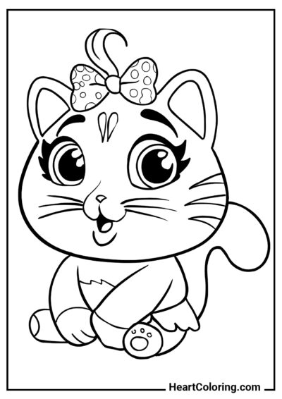 Gatinha elegante com laço - Desenhos de Gatos e Gatinhos para Colorir