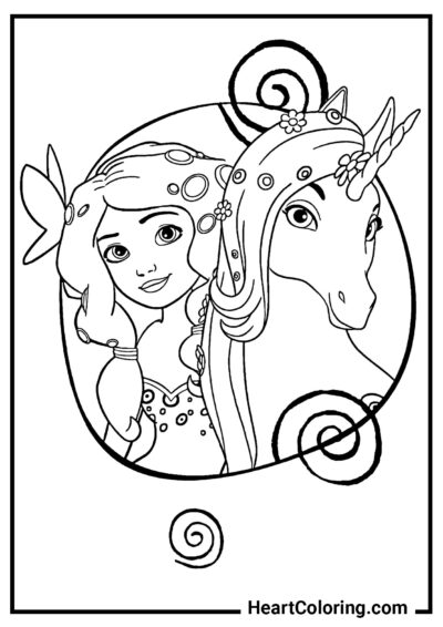 Licorne et belle fille - Coloriages Licorne