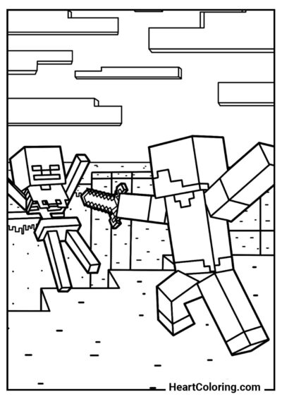 Kolorowanka Walka ze szkieletem łucznikiem w kategorii "Kolorowanki Minecraft" — pobierz za darmo