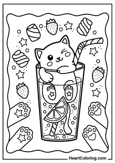 Página para colorir: Gatinho na xícara — baixe grátis
