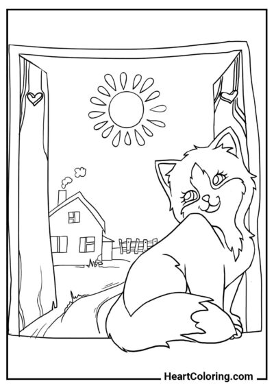 Download gratuito: desenho Gatinho sentado na janela em alta qualidade