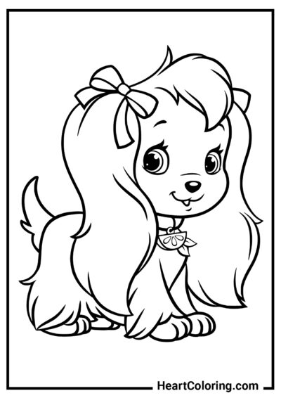 Cachorrinha fofa com um laço - Desenhos para colorir de cães e filhotes
