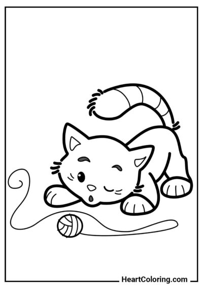 PDF grátis: Gatinho brincalhão com novelo de lã para imprimir