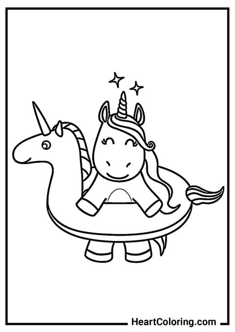 Funny Unicorn Getting Ready for the Beach - Unicorn Coloring Pages