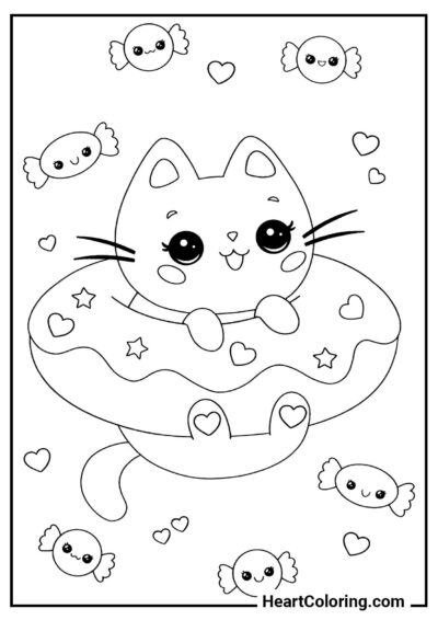 Desenho educativo: Gatinho dentro de uma rosquinha