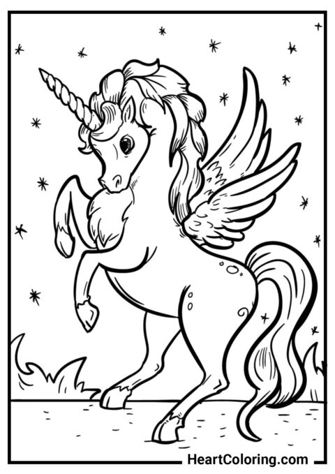 Magnificent Pegasus Rearing Up - Unicorn Coloring Pages