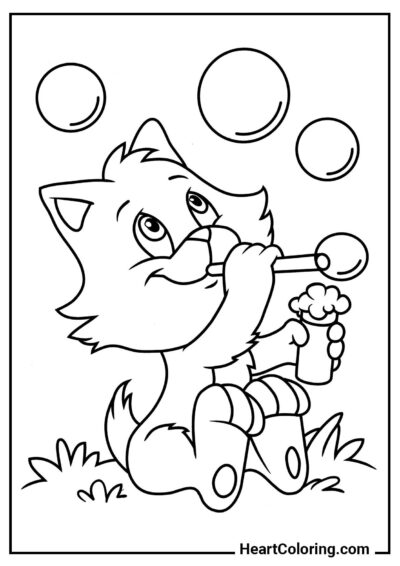Desenho Gato com bolhas de sabão — ótimo para imprimir em casa