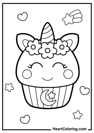 Unicorn Cupcake - Unicorn Coloring Pages