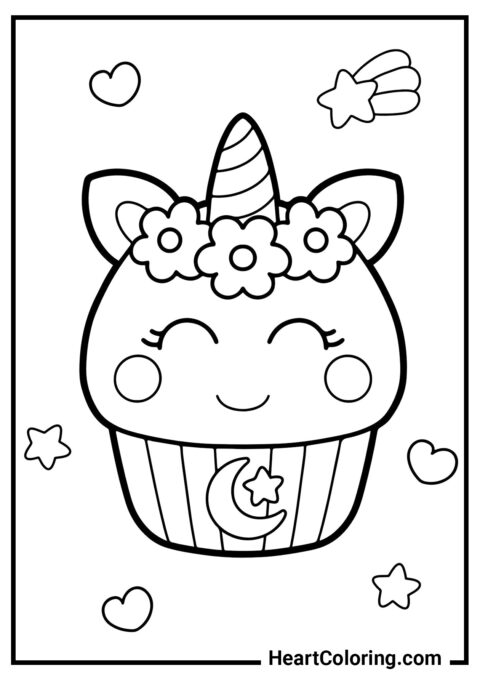 Cupcake de Unicornio - Dibujos de Unicornios para Colorear
